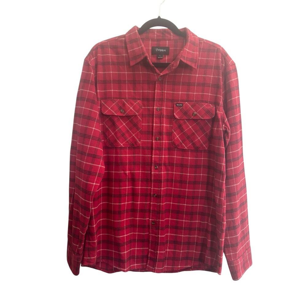 BRIXTON BOWERY Red Black Plaid Flannel Mens Large Button Shirt NEW #6433